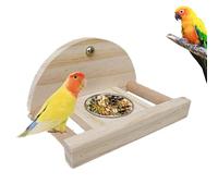 Bird Feeding Perch, Wood Perch Fowl Stand with Stainless Steel Feeding Cup, Parrot Cage Accessory for Parakeet, Cockatiel, Conure, and Small to Medium Birds