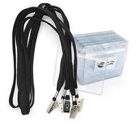 Bird Fiy® Lot de 50 imperméable de qualité supérieure en plastique transparent de type horizontal nom étiquette Badge Carte d'identité et dragonne Lot de 50 Noir