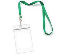 Bird Fiy - Lot de 50 porte-badges étanches avec cordon de cou, crochet pivotant en J (vert, vertical)