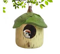 Bird House | Resin 9x11.5x12cm Waterproof Sunproof Hanging Shelter With Perch | Outdoor Nesting Box Leaf Design Cute Handcrafted Decor For Bluebird Hummingbird Finch Wren | Garden Patio Yard Tree Orna