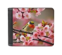Bird in Peach Tree Portefeuille à deux volets en cuir pour homme et femme avec blocage RFID, capacité supplémentaire, coutures ultra résistantes, portefeuille fin avec 8 emplacements pour cartes,