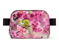 Bird in Peach Tree Sac banane carré tendance avec impression, tissu sergé résistant à l'eau, sac de poitrine ou sac ceinture, sangle réglable 65-120 cm pour homme et femme