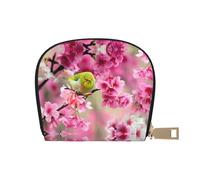 Bird in Peach Tree Sac de rangement en cuir PU pour femme avec fermeture éclair pour cartes de crédit, blanc, Taille unique