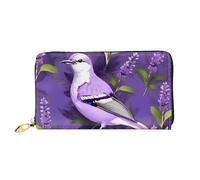 Bird in Purple Lavender Floral Flowers Print Cellphone Credit Card Money Holder Wallet Leather Women Card Wallet Zipper Pocket, Black, One Size, Noir/blanc, One Size