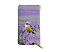 Bird in Purple Lavender Floral Flowers Print Portefeuille en cuir - Portefeuille personnalisé tendance, plusieurs emplacements pour cartes, prêt à offrir, noir, taille unique, Noir/blanc, One Size