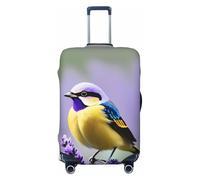 Bird in Purple Lavender Housse de protection de bagage élastique anti-poussière et résistante aux rayures Convient aux valises de 45,7 à 81,3 cm, Noir , S