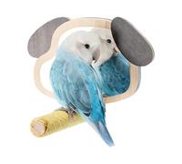 Bird Mirror Toy Perch Interactive Wooden Perch with Fun Puppy Ear Mirror, Cage Accessory For Mental Stimulation, Chewing Exercise Climbing Play Area | For Parakeets Cockatiels Finches Home Alone Time