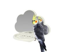 Bird Mirror with Perch, Cockatiel Mirror Stand, Parakeet Parrot, Feeding Cup Included, Bird Cage Accessories, Design, Ideal for Small Birds, Size 6 inches, Silver, Set of 1