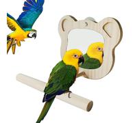 Bird Mirror with Perch, Wooden Parakeet, Stand Toy, Interactive Cage Accessories, Perches and Mirror for Small Birds Like Budgies, Lovebirds, Macaws, Cockatiels