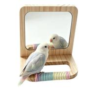Bird Mirror with Perch - Wooden Parrot Stand Toy | Interactive