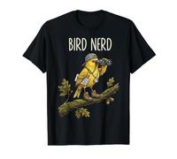 Bird Nerd Randonneur avec Jumelles et Guide de Terrain Jaune T-Shirt Graphique avec Valeur, Homme, Noir, M