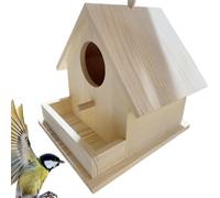 Bird Nest for Outdoors, Wooden Feeder Box with Pole, 17.5x18.2x17.2cm, Cozy Cottage for Hummingbirds Cardinal, Wildlife Shelter, Decorative Patio Garden Yard Accent