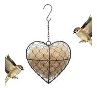 Bird Nesting Material Holder - Handmade Heart-Design Refillable | Woven Rattan Cage with Natural Fiber Fill & Iron Hanging Loop for Hummingbird, Outdoor, Winter and Spring Shelter Garden Yard Decor