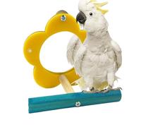 Bird Parakeet Mirror, Interactive Perch Toy, 3.94 inches Acrylic and Wood Parrot Stand Mirror, Chewing Enrichment Toy for Cockatiel Cage Accessories, Exercise