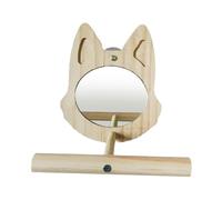 Bird Perch Mirror, Parakeet Stand Toy, 5.51x4.72x3.54 inches, Interactive Cage Accessory, Natural Wood Perching Rod, for Budgies, Lovebirds, Cockatiels, and Small Parrots, Wooden
