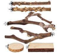 Bird Perch Stand - 6 Pieces Climbing Chew Toys for Cage | Wooden Material with Natural Branch Design, Parakeet Macaw Lovebird Finch Conure Accessories, Enrichment Exercise Foraging