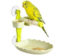 Bird Perch Stand Heavy Duty Suction Cup with Feeding Bowls | Heavy-duty suction cup perch with feeding bowls provides a stable resting and feeding station for pet birds.