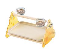 Bird Perch Stand, Parrot Playground Gym, ABS, Wood Feeder Cups and Removable Tray, Durable Desktop Playpen, Ideal for Conures, Budgies, Parakeets, Lovebirds and Finches, 24.8x17x15.4cm