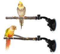 Bird Perch - Suction Cup Stand | Window Bird Stand for Bath and Shower, Portable Natural Wood Play Gym for Macaws Parakeets Cockatiels, 1-Pack Lightweight Bite-Resistant