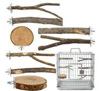 Bird Perches for Cage - Natural Wood Playground, Chewable Pet Accessories | 8 Piece Activity Set With Swing Ladder Playstand, Training Chewing Support, Small Parrot Chinchilla Window Entertainment Tre