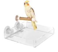 Bird Shower Perch Window Mount Stand with Poop Tray for Parakeets Parrots | Suction Cup Bird Perch With Rope Grip And Removable Acrylic Tray For Bathrooms Mirrors And Travel
