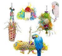 Bird Shredding Toys, 4 Pieces Colorful Parakeet Foraging Set, Chew and Climb Toys with Hangers, Parrot Cage Accessories, Ideal for Lovebirds, Daily Training, Holiday Enrichment