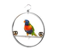 Bird Stand Perch - Stainless Steel Hangable Toy Rack | Circular Training Stands with Hook and Feeding Cups for Pets Owner Home Indoor Outdoor Window Garden Patio Parakeet Parrot Cockatiel Gym