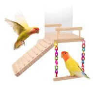 Bird Swing For Cage - Wood As Shown | 15 x 20 x 5 cm Perrot Training Stand with Climbing Ladder and Mirror, Pet Cage Accessory, Chewing Toy For Macaws, Conures, Cockatiels, Parakeets, Sparrows and