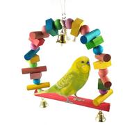 Bird Swing Perch, Wooden Hanging Toy, Chewing Climbing, Bell Decoration, Parrot Cage Accessory, 1 Pack, Parakeet and Cockatiel Playtime, 20x27x2cm Multicolor