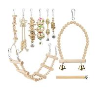 Bird Toys Parrots - Wooden Swing Ladder Perch Set for Climbing Chewing Cage Activity | Natural Wood Hanging Toy with Rope Bridge, Steps for Parakeet Cockatiel Lovebird Finch Enrichment Indoor Habitat