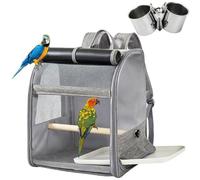 Bird Travel Carrier Backpack with Stand and Tray, Portable Parrot Carriers | Small Birds Bag with Perch & Breathable Mesh Windows, Outdoor Hands Free Lovebird Knapsack Cage for Vet Park(Upgraded)
