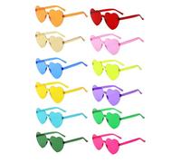 BIRDDIE Lot de 12/24/36 Lunettes de Soleil Cœur Coloré Lunette de Soleil Plastique Hippie Rétro Transparentes Multicolores Lunettes sans Monture pour Carnaval Fête Anniversaire