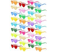 BIRDDIE Lot de 12/24/36 Lunettes de Soleil Cœur Coloré Lunette de Soleil Plastique Hippie Rétro Transparentes Multicolores Lunettes sans Monture pour Carnaval Fête Anniversaire