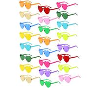 BIRDDIE Lot de 12/24/36 Lunettes de Soleil Cœur Coloré Lunette de Soleil Plastique Hippie Rétro Transparentes Multicolores Lunettes sans Monture pour Carnaval Fête Anniversaire