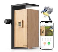 Birdfy Nichoir Oiseaux avec Double Camera pour l'observation en Direct, 1080P Bambou Nichoir Mesange avec Vision Nocturne, Analyse du Comportement par IA avec Alertes et Enregistrements Automatiques