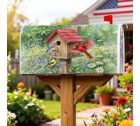 Birdhouse Housse de boîte aux lettres magnétique rustique naturelle Cardinal Bluebird printemps vert pour décoration de cour avant 45,7 x 53,3 cm