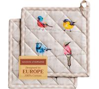 Birdies on Wire 100% Cotton Pot Holder Set of 2 for Barbecue,Baking,Oven,Microwave,Grilling,Spring/Summer,Easter (20 cm x 20 cm)