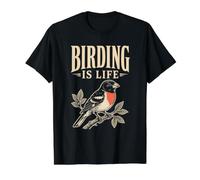 Birding is Life Observation des Oiseaux à Gros Bec Rose T-Shirt Graphique avec Valeur