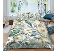 Birds in flowers Linge de Lit Hypoallergique Microfibre 3 pièces Imprimé en 3D Watercolor garden scène Housse de Couette avec Taie d'oreiller Ultra Douce for Chambre Enfants Super king（260x220cm）