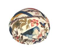 Birds in My Garden Bonnet de douche réutilisable et imperméable avec bande élastique lavable pour cheveux longs