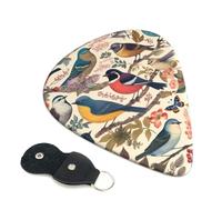 Birds in My Garden Lot de 6 médiators en celluloïd de 0,46 mm d'épaisseur avec support en cuir, médiators personnalisés pour basse, guitare électrique et acoustique, cadeau pour les amateurs de