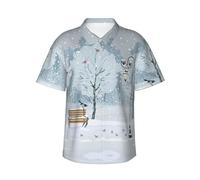 Birds in The Park On A Snowy Day Chemise hawaïenne à manches courtes pour homme Imprimé Business Casual Plage Surf Bateau, Noir , XXL