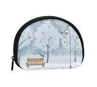 Birds in The Park On A Snowy Day Mini porte-monnaie en coquillage - Portefeuille compact zippé pour pièces de monnaie, clés et petits objets