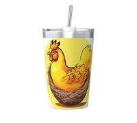 Bird's Nest Gobelet isotherme en paille conique avec motif poulet doré, parfait pour une utilisation en salle de sport ou à emporter avec vous