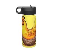 Bird's Nest Golden Chicken Bouteille d'eau isotherme en acier inoxydable avec paille (532 ml) - Convient pour le camping, le fitness, la randonnée en plein air