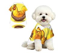 Bird's Nest Golden Chicken L Chemise hawaïenne pour petits chiens - Tenue de plage d'été mignonne pour chiot - Vêtement doux et respirant avec boutons