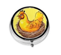 Bird's Nest Pilulier rond portable à emporter avec le poulet doré, tient dans la poche de votre sac à main, pilulier léger à 3 compartiments