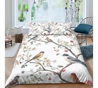 Birds on Branches Parure de Lit 3 Pièces Microfibre résistante 3D Imprimée Respirante Printemps Floral Art Linge de Lit avec 2 x Taies d'oreiller Super Douce for Fille Single（135x200cm）