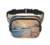 Birds on the beach Sac banane carré double couche avec sangle réglable pour activités de plein air, noir, taille unique, Noir , Taille unique