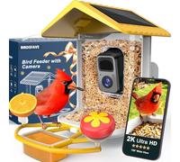 BIRDSFAVE - Mangeoire à oiseaux avec caméra à énergie solaire, 2 K clair en direct/vidéo/photo, alertes d'arrivée automatique, identifient l'IA des caméras intelligentes, mangeoires d'oiseaux avec